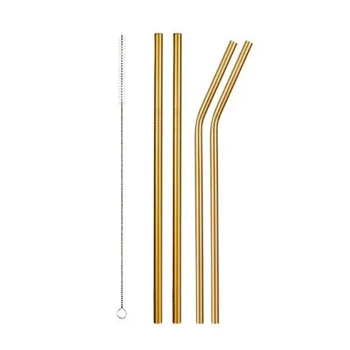 Еко набір з 4 золотистих металевих соломинок для напоїв Київ