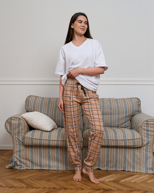 Жіночі піжамні штани — бежеві картаті Nicoletta 1126Ш XL Київ - фото 3