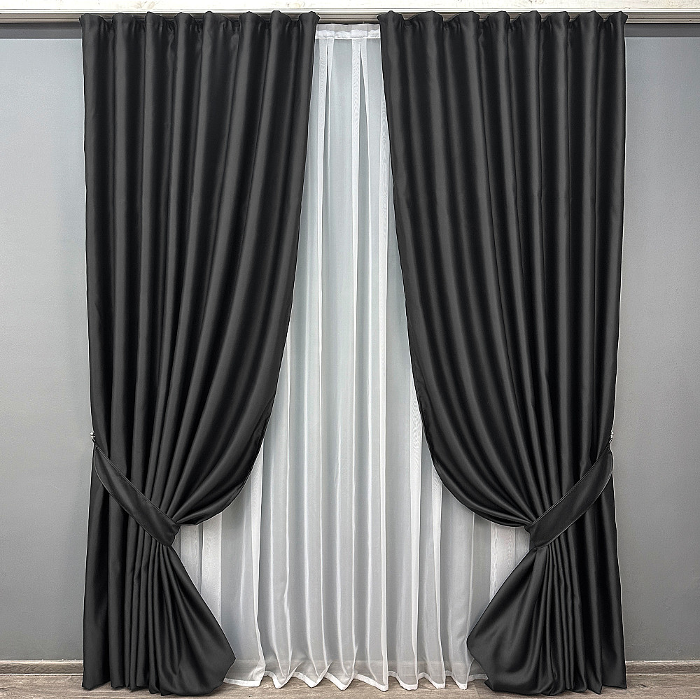 Комплект готовых штор VR-Textil Bagema Rvs № 1895ш Черный 200х270 см 2 шт (32-274) Киев - изображение 2