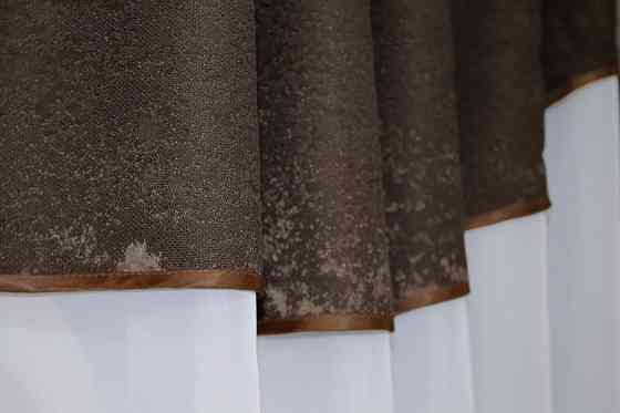 Кухонный комплект VR-Textil № 084к шторки с ламбрекеном белый с коричневым 270х170 см (52-0818) Киев