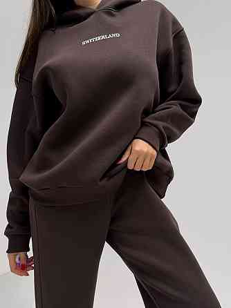 Жіночий стильний спортивний костюм-двійка: худі + штани, тринитка Пен'є на флісі турція Шоколад, 50/52 Одеса