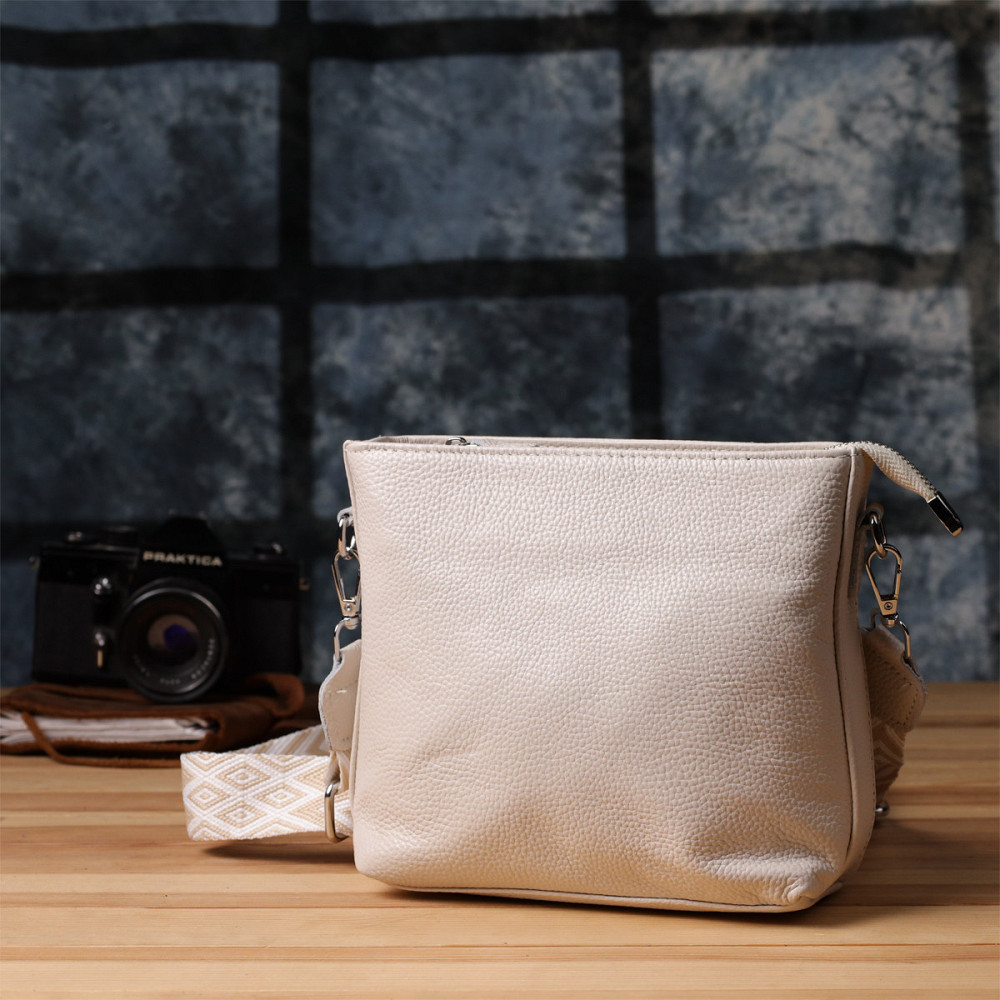 Повсякденна плечова сумка з натуральної шкіри Vintage 22915 Білий Київ - фото 9