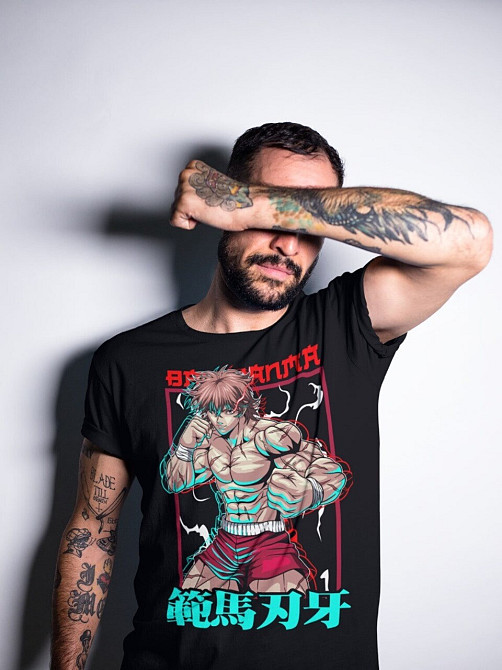 Футболка для хлопчика з аніме принтом Бакі Грапплер Бакі Ханма оверсайз (зріст від 165 до 180) Чорний AnimeJ0224m Дніпро - фото 1