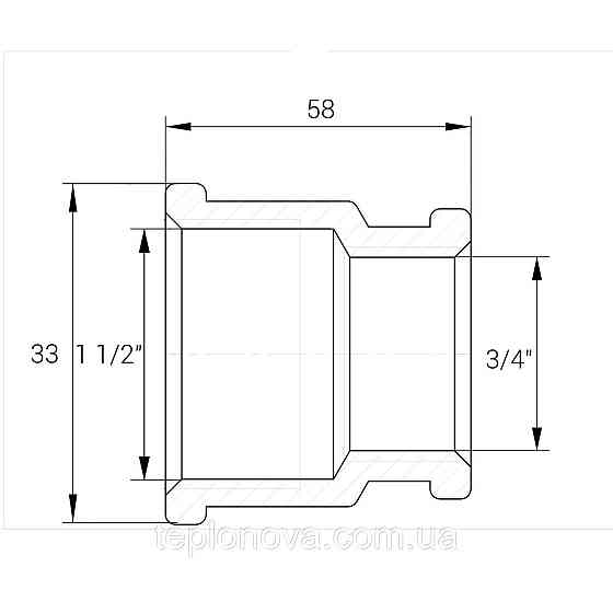 Муфта редукционная латунная 1 1/2″ВР х 3/4″ВР штампованная восьмигранная А0336А VA Черновцы