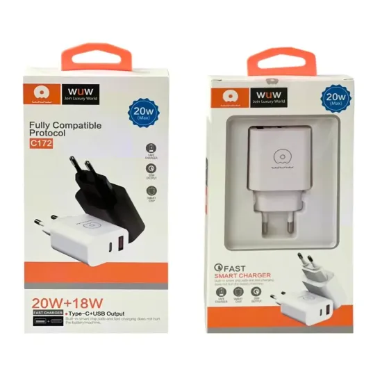Зарядний пристрій WUW C172 220В 20Вт з портами USB і Type-C для швидкого заряджання гаджетів 5В/9В Одеса