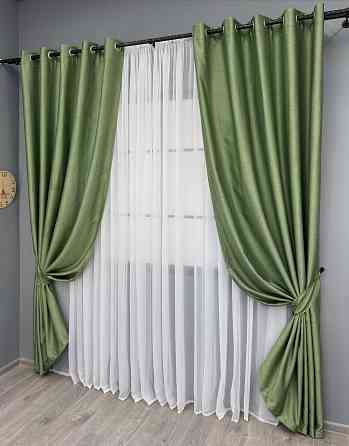 Комплект штор на люверсах VR-Textil Шенилл однотонный № 1684ш Зеленый 150х250 см 2 шт (37-0243) Киев