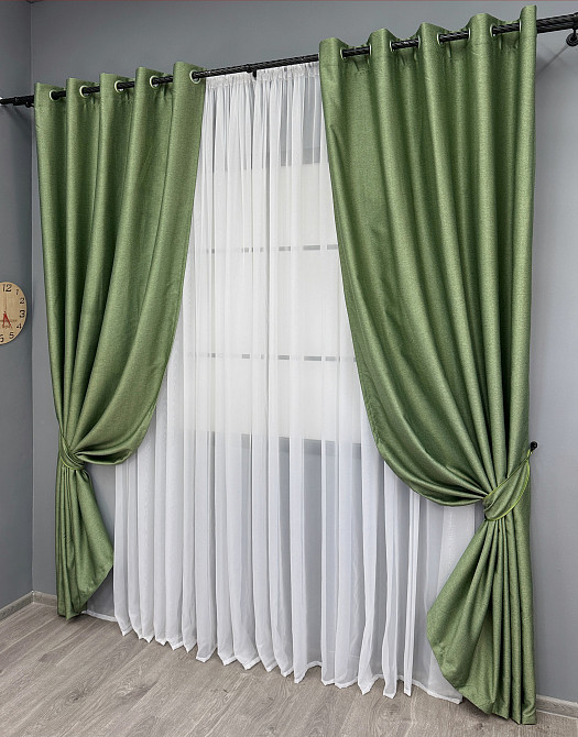 Комплект штор на люверсах VR-Textil Шенилл однотонный № 1684ш Зеленый 150х250 см 2 шт (37-0243) Киев - изображение 3