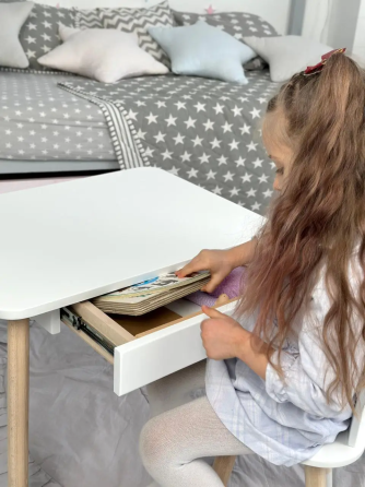 Дитячий столик зі стільчиком Метелик та ящиком для олівців та розмальовок (Білий) Київ