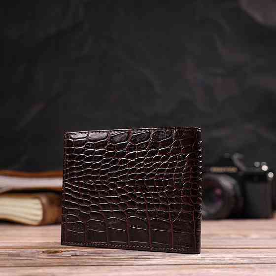 Стильне чоловіче портмоне з натуральної фактурної шкіри з тисненням під крокодила CANPELLINI 21777 Коричневе Київ