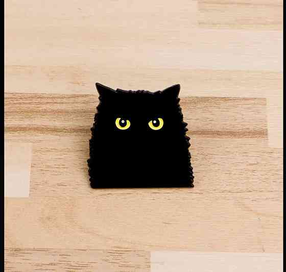 Эмалированный значок «Чёрный кот» – минималистичная брошь 3,1 см Киев