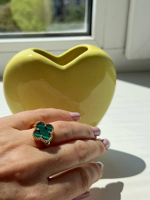 Кільце Van Cleef позолота 18 К/кільце конюшина зелене в золоті Одеса - фото 1