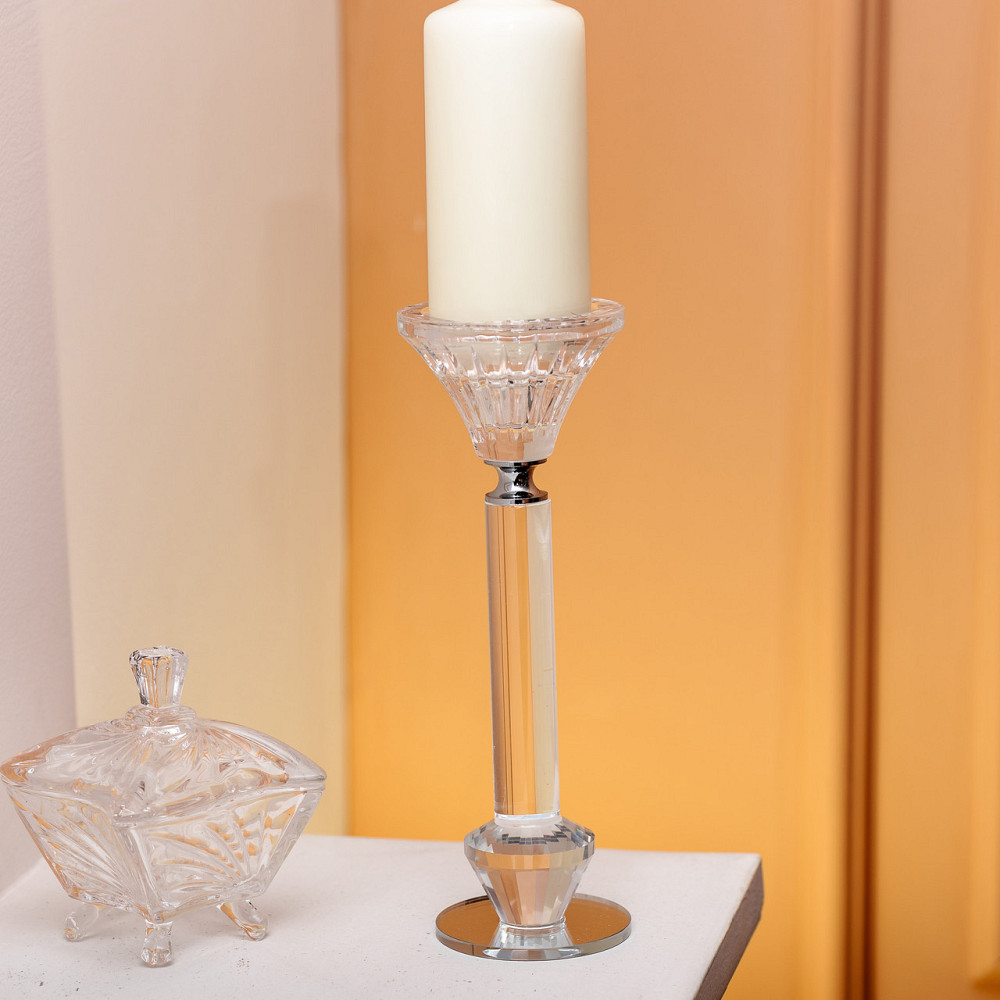 Підсвічник скляний на ніжці 6×19.5 см прозорий декоративний підсвічник на стіл HP-4-11M Коломия - фото 3