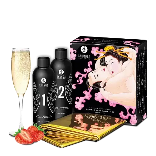 Гель для NURU масажу Shunga Oriental Body-to-Body – Sparkling Strawberry Wine плюс простирадло Львів