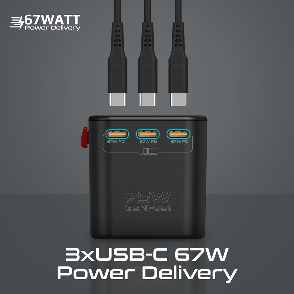 Зарядний пристрій Promate TripMate-GaN75 75W Black ( Чорний ) Харьков - изображение 7