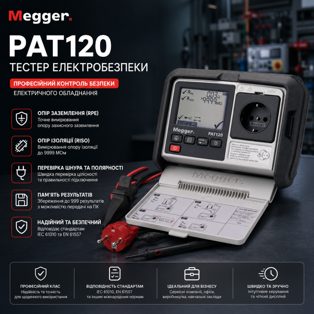 Тестер електробезпеки (PAT-тестер) Megger PAT120, вимірювання опору заземлення та ізоляції, професійний клас Київ - фото 2