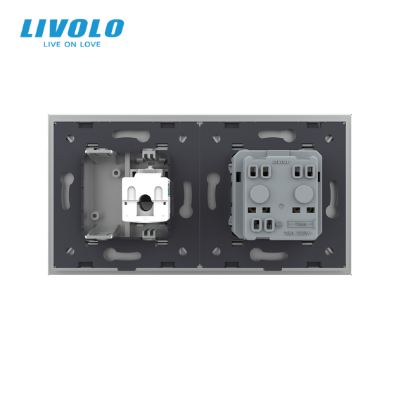 LIVOLO Розетка двомісна комбінована Силова Інтернет Livolo сірий скло (VL-C7C1EUK01C-15) Коломия