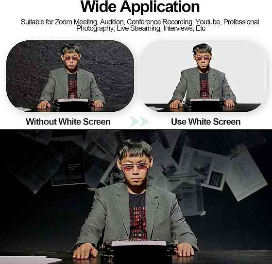 Фон для фотозйомки EMART White Background with Stand 1.5×2.6 м білий T-підстава регульована 94–260 см комплект з кліпсами і сумкою Київ