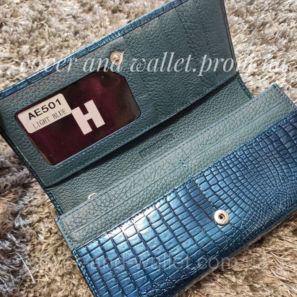 Бірюзовий жіночий гаманець з натуральної лакової шкіри Hassion AE 501 Київ - фото 2
