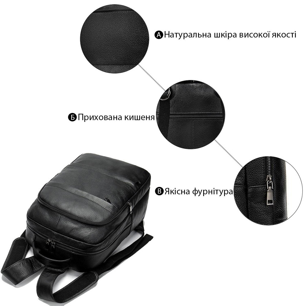 Рюкзак Vintage 14696 кожаный Черный Киев - изображение 4