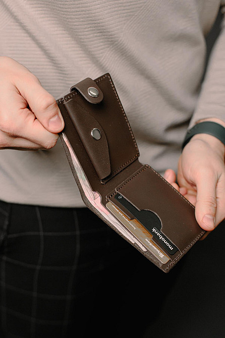 Класичний гаманець із натуральної гладкої шкіри SR001 (Коричневий) Суми - фото 4