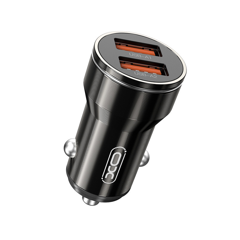 Автомобільний зарядний пристрій XO CC48 Smart Dual USB Metal чорний Львів - фото 1