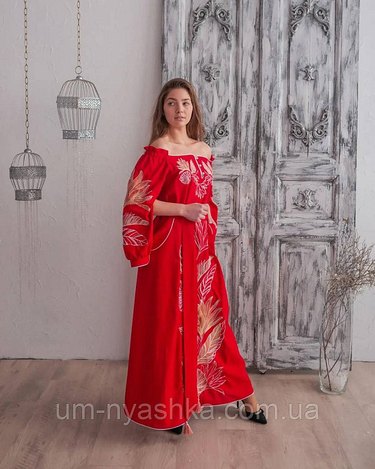 Жіноча вишита сукня на льоні Княжна червона Кривий Ріг - фото 4