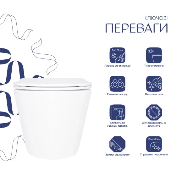 Унитаз подвесной Qtap Swan безободковый с сиденьем Soft-close QT16335180W Киев