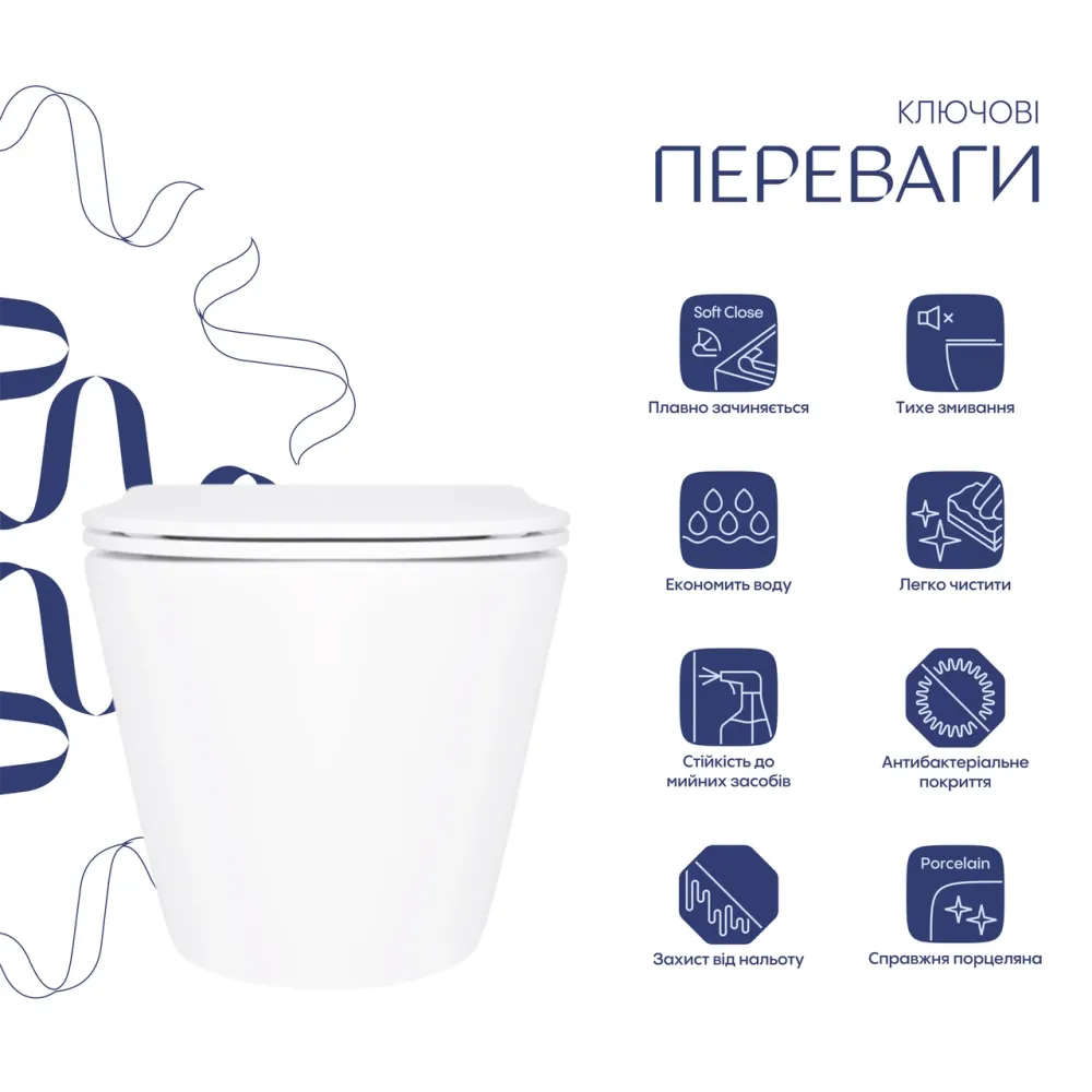 Унитаз подвесной Qtap Swan безободковый с сиденьем Soft-close QT16335180W Киев - изображение 3