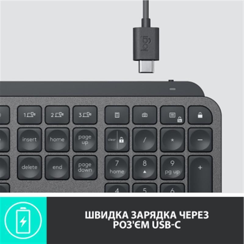 Клавіатура бездротова Logitech MX Keys Advanced for Business Wireless Illuminated UA Graphite Сірий Харків - фото 9