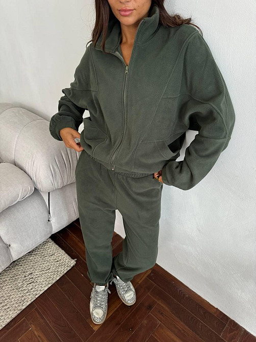 Женский теплый спортивный костюм двойка: кофта и штаны турецкий двусторонний флис Хаки, 42/44 Одесса - изображение 1