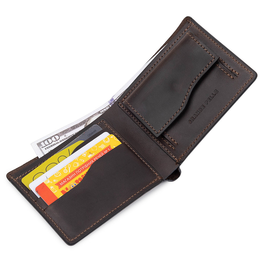 Шкіряне чоловіче вінтажне портмоне GRANDE PELLE 11553 Коричневий Київ - фото 5