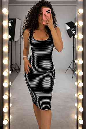 Женское повседневное платье в полоску турецкий рубчик Черный, 46/48 Одесса