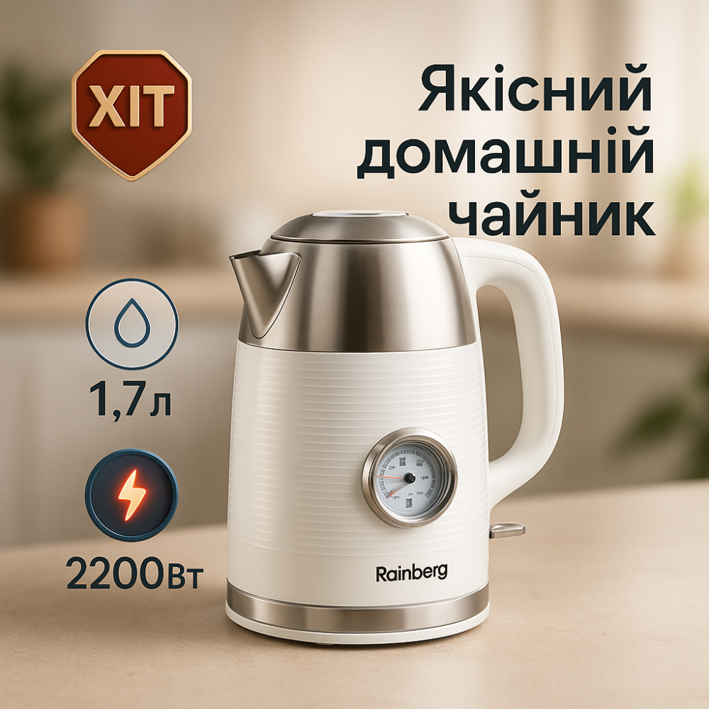 Чайник электрический с датчиком температуры Rainberg RB-2314 2200Вт 1.7л White LU-65 Львов - изображение 13