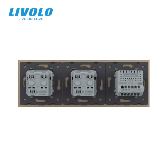 LIVOLO Сенсорний прохідний/перехресний вимикач 2 сенсора 2 розетки LIVOLO золото матове скло Коломыя
