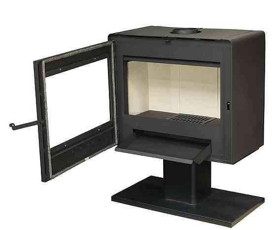 Піч-камін на дровах Hosseven 5070 P 10 кВт на витонченій ніжці-підставці сталева буржуйка з шамотом та склом верхній димохід Київ