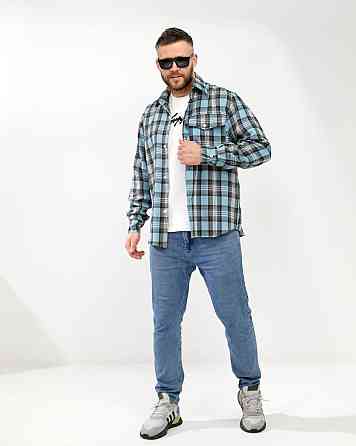 Чоловіча повсякденна картата сорочка турецький котон фланель Джинс, 48 Одеса