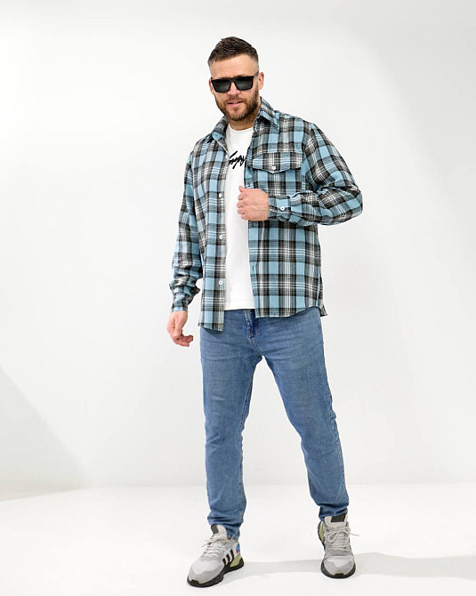 Чоловіча повсякденна картата сорочка турецький котон фланель Джинс, 48 Одеса - фото 2