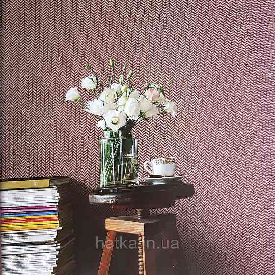 Обои метровые винил на флизелине Decowall Retro под ткань полоски елочка бордовые Киев