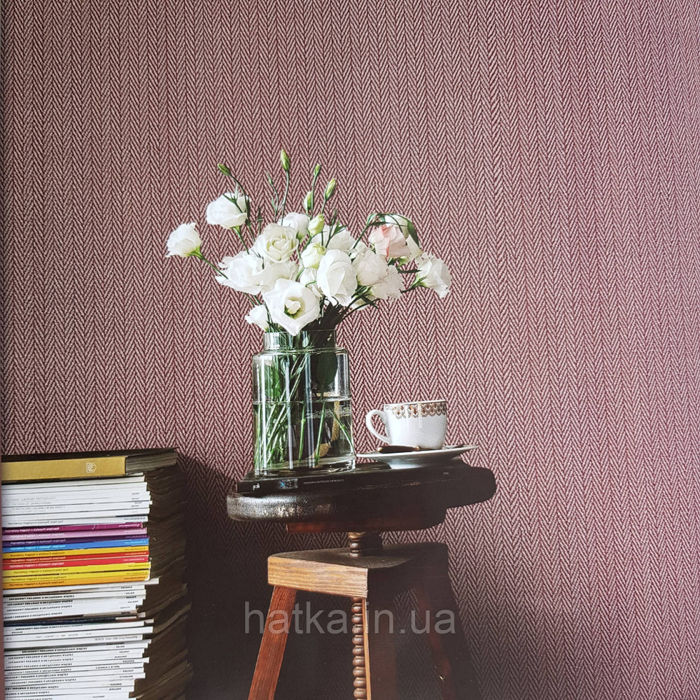 Обои метровые винил на флизелине Decowall Retro под ткань полоски елочка бордовые Киев - изображение 1