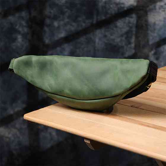 Стильна чоловіча бананка відмінної якості з натуральної шкіри вінтажної шкіри Shvigel 23142 Зелений Київ