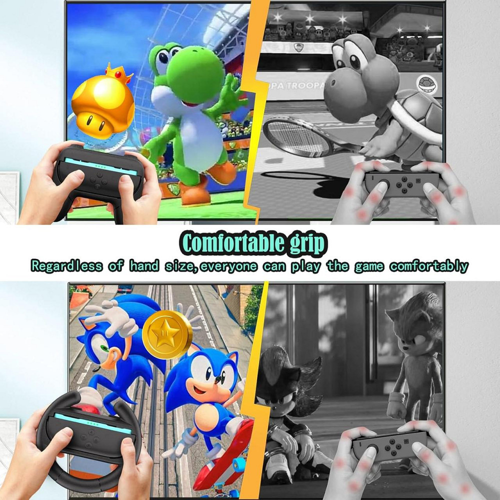 Кермо HEYSTOP 4-in-1 для Nintendo Switch 2 Joy-Con Grip чорний комплект 2 керма+2 ручки для Mario Kart 8 Deluxe Київ - фото 8