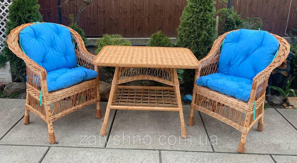 Меблі плетені садові з бірюзовими накидками Київ - фото 4