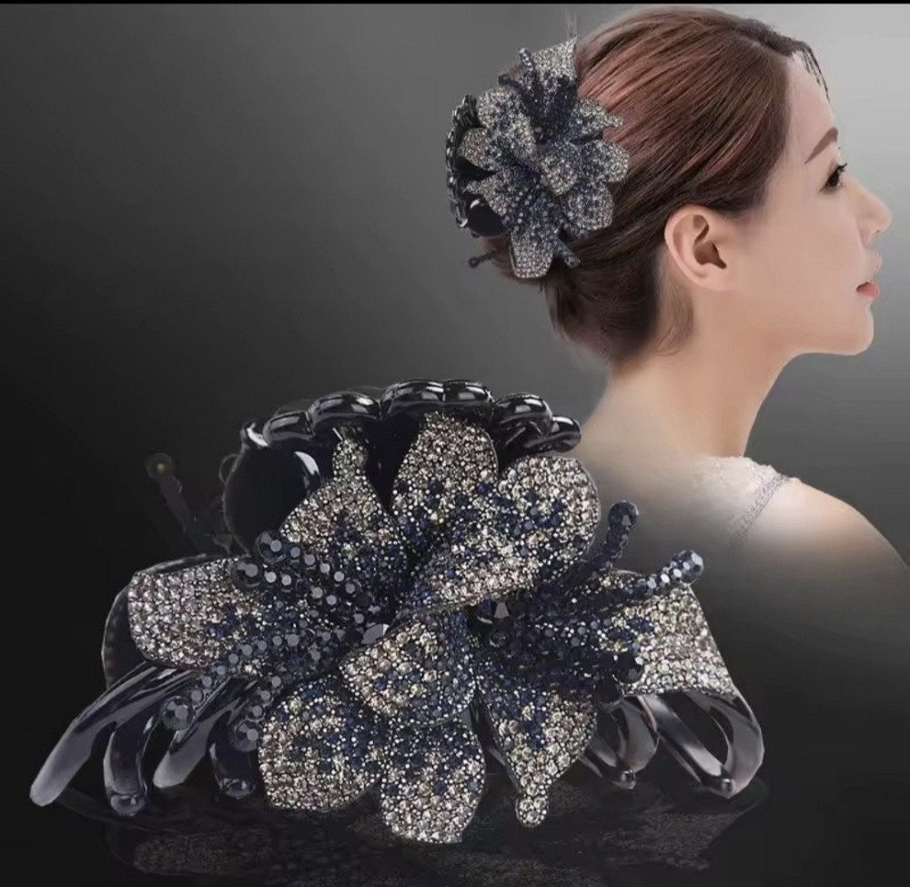 Шпилька-крабик для волосся "Квітки" Чорний Сміла - фото 1