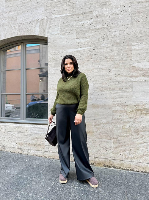 Жіночі базові штани палаццо на гумці з екошкіри Одеса - фото 4