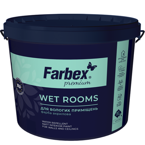 Фарба для вологих приміщень ВДА "Wet Rooms", біла матова, ТМ Farbex -4,2 кг Харків