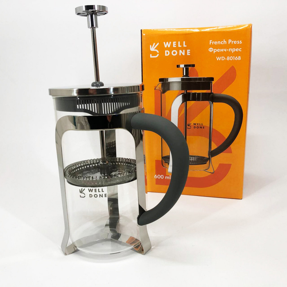 Френч-пресс для ароматного чая Well Done WD-8016B 600 мл, Заварник для чая с прессом QC-11 Львов - изображение 6