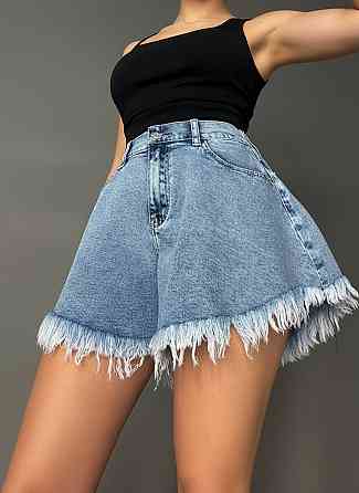 Шорты женские джинсовые Liana 4-041 короткие расклешенные с бахромой большие размеры голубые, голубой, 33, 33, 91 см Киев