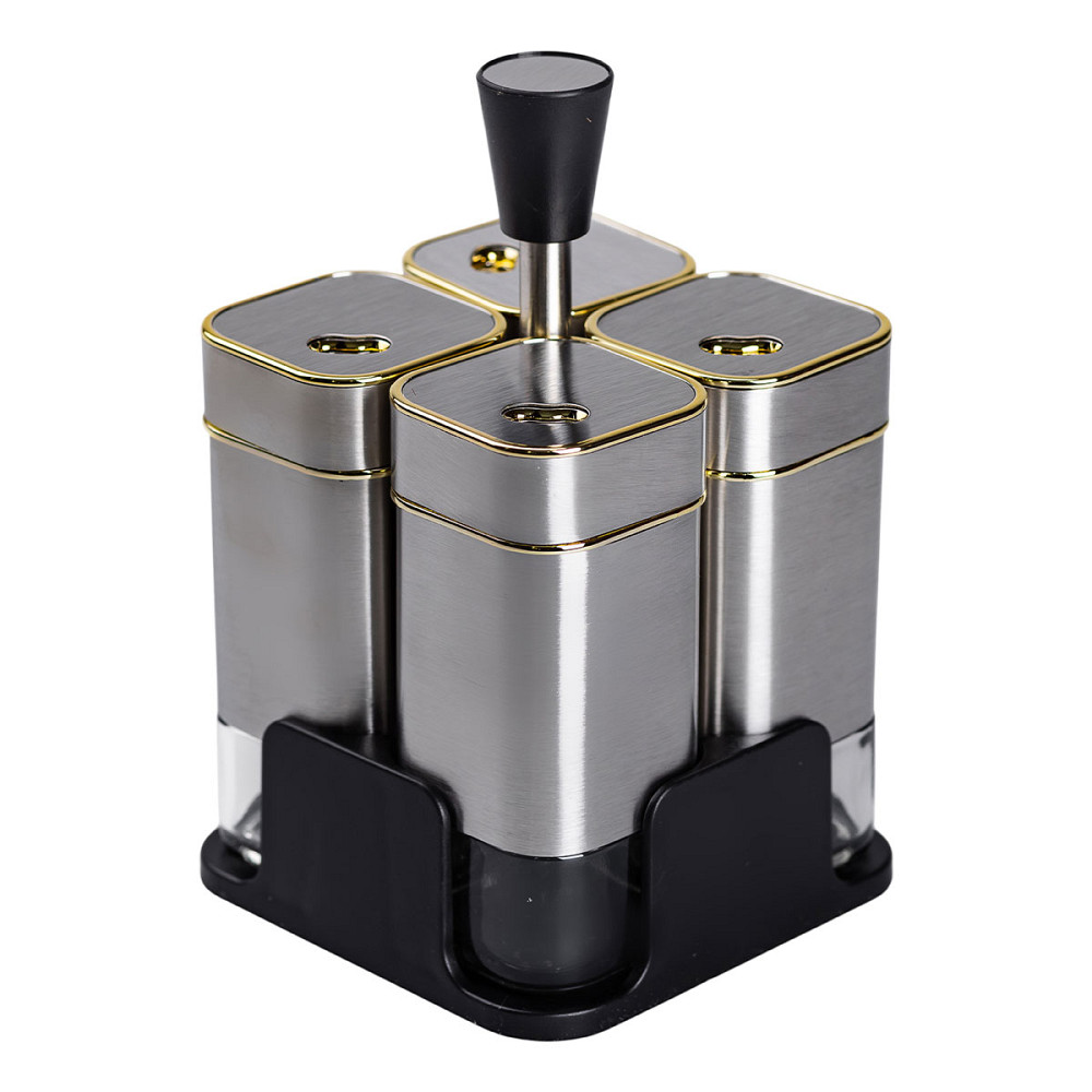 Yiwu Набір ємностей для спецій 4 шт на підставці 120 мл Хром HP-1318 Киев - изображение 4