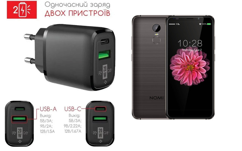 Сетевое зарядное устройство для Nomi i5730 Infinity, 20W 3A, Quick Charge 3.0 Киев - изображение 1
