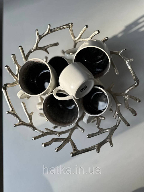 Набір кавовий 4 чашки + 4 блюдця Olens "Інтерстелар" 150 мл кераміка біло-чорна для дому та ресторану Київ - фото 3